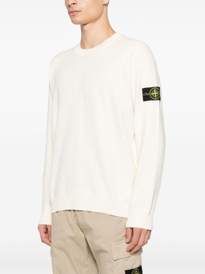 Stone Island Buttoned-patch Knitted Sweater In Neutrals