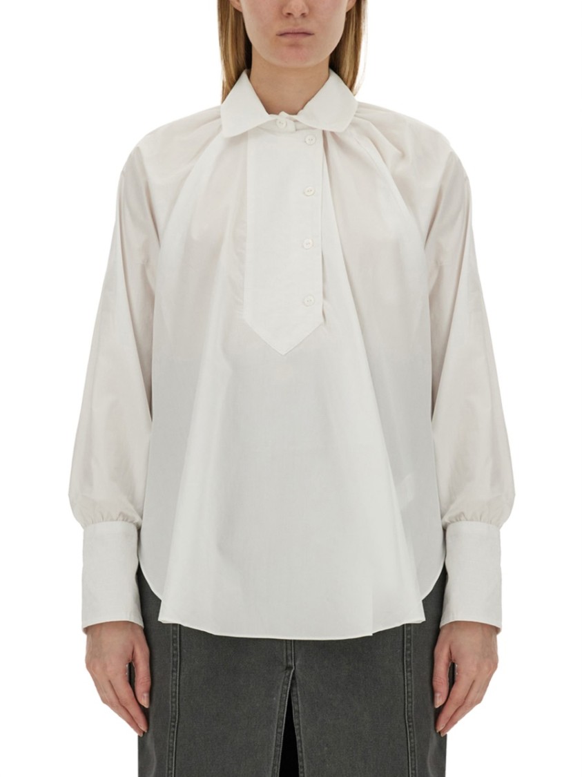 Patou Relaxed Fit Cotton Blouse With High Neck In White