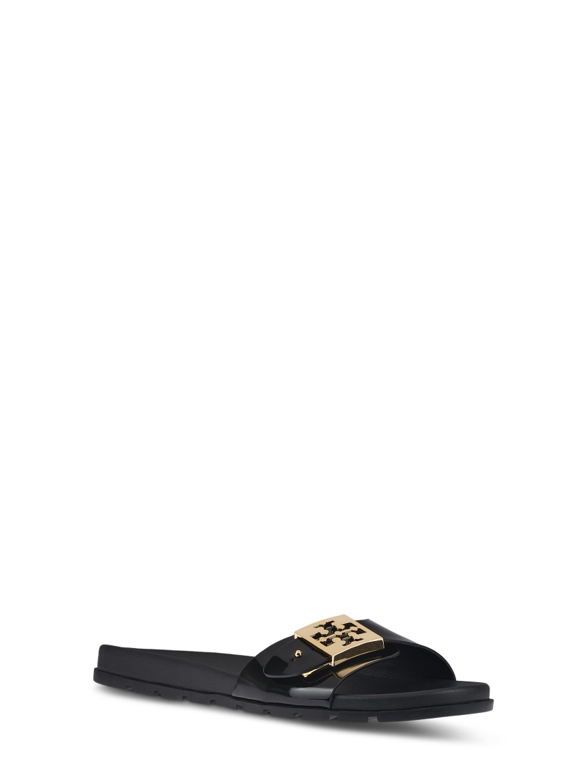 Tory Burch Prominent Buckle Slide Sandals In Smooth Leather In Black