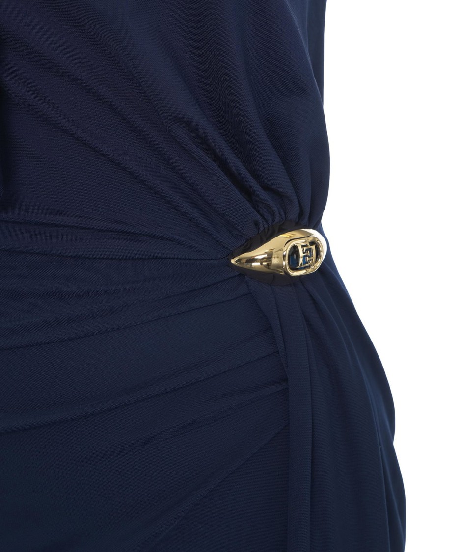 Elisabetta Franchi Draped One-shoulder Dress With Side Slit In Blue