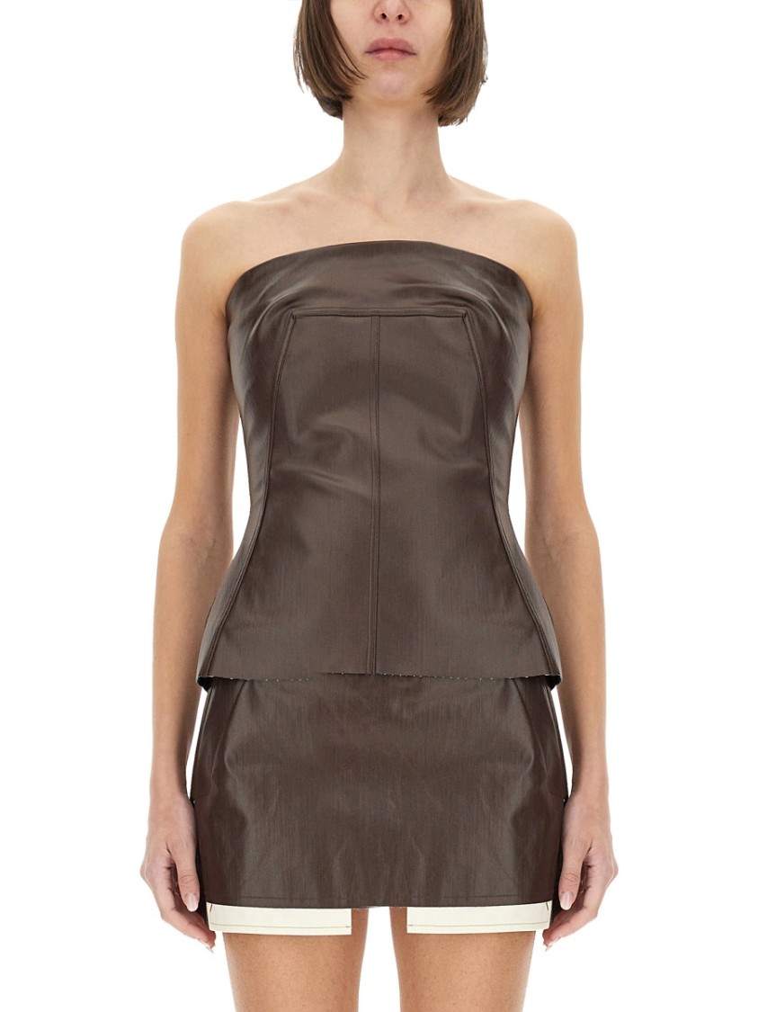 Rick Owens Brown Hollywood Bustier Denim Top In Brown