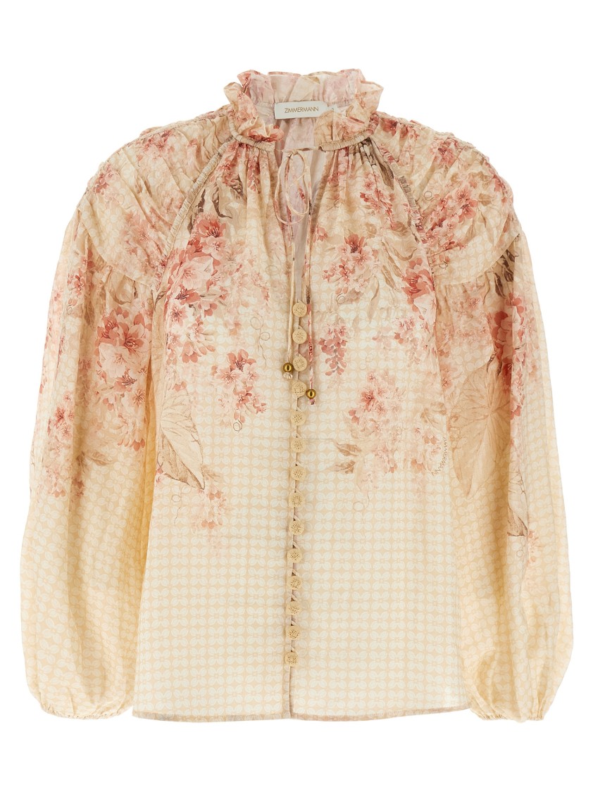 Zimmermann Illuminate Pleated Floral-print Linen And Silk-blend Blouse