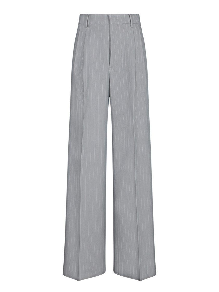 Shop Tagliatore Vertical Striped Grey Trousers With Front Zip Closure