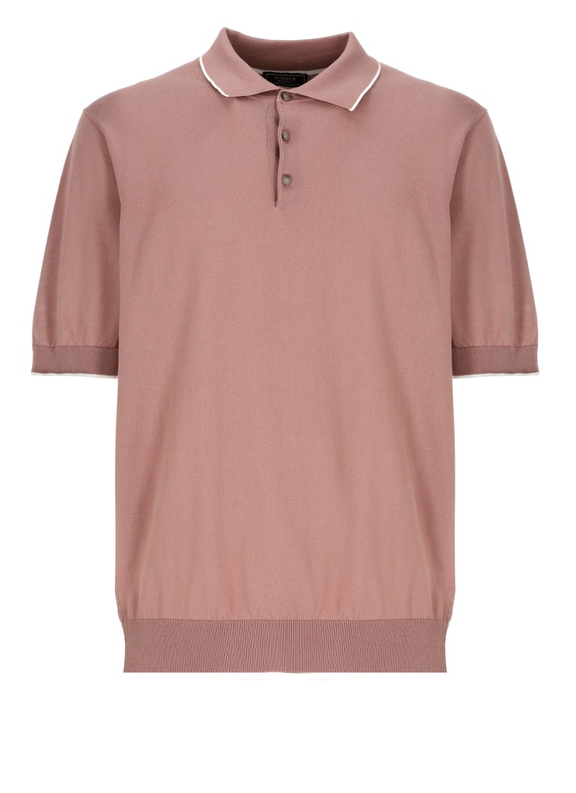Peserico Men's Ribbed Cotton Polo Shirt With Contrast Trim