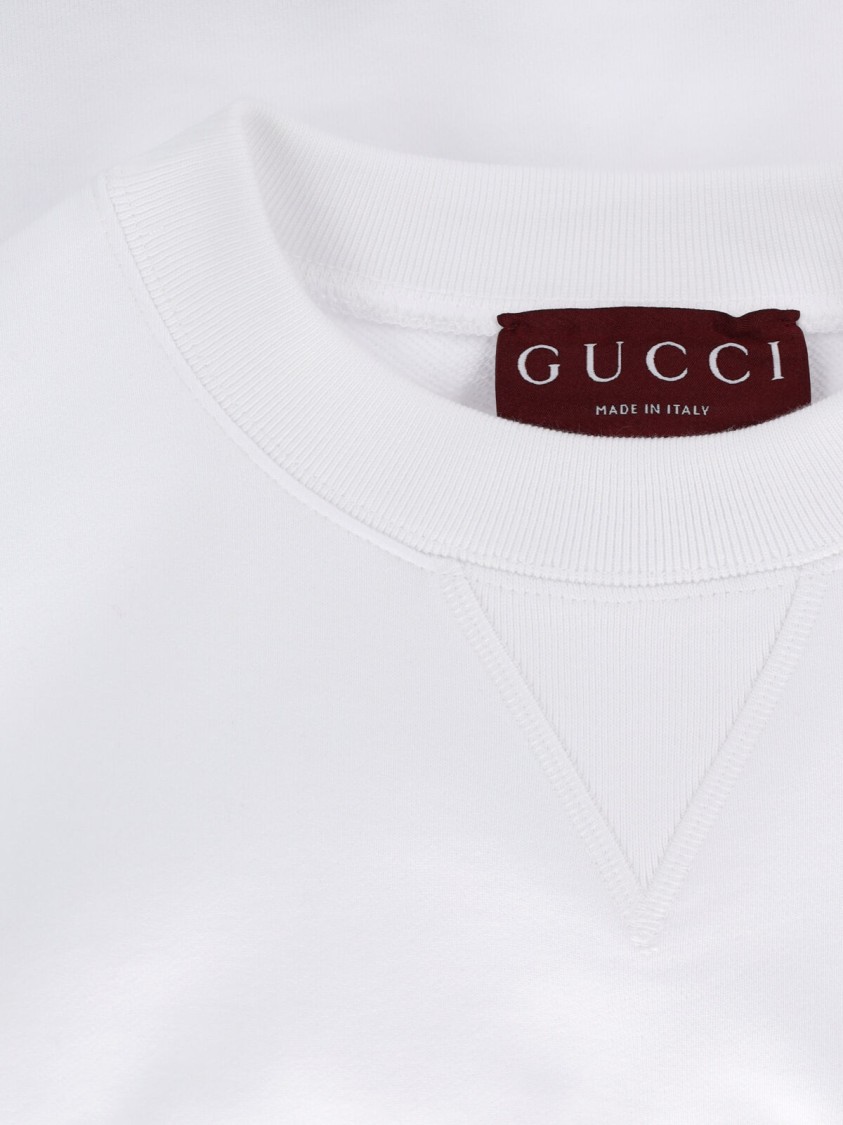 Gucci Crop Cotton Sweatshirt With Web Profiles In White
