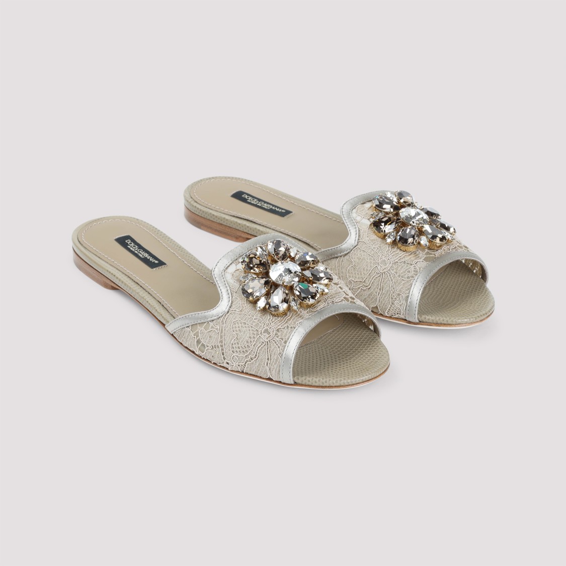 Dolce & Gabbana Lace Flat Sandals In Neutrals