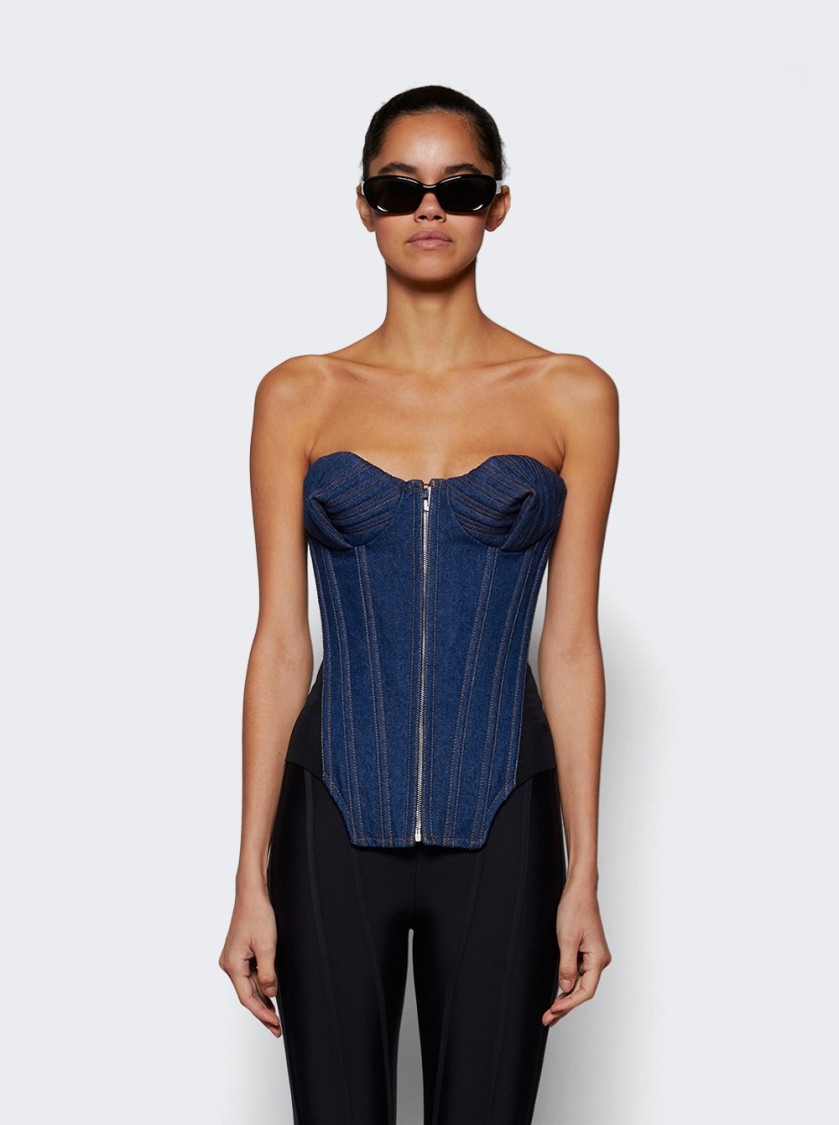 Shop Jean Paul Gaultier Denim Corset Indigo And Black In Blue