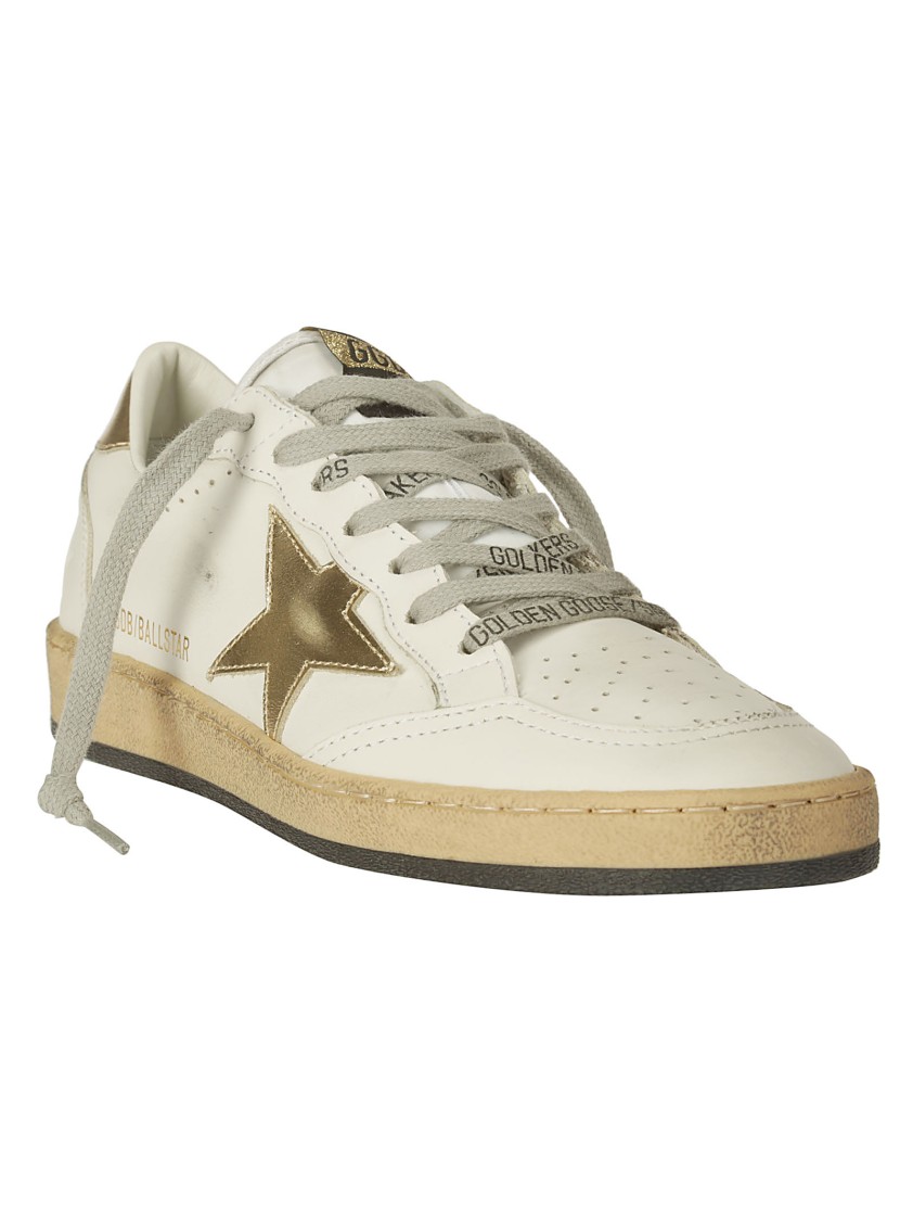 Golden Goose Ball Star Sneakers With Gold Star And Heel Tab In White
