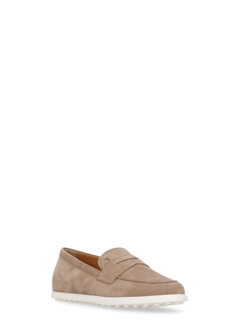 Shop Tod's Beige Suede Leather Loafers In Neutrals