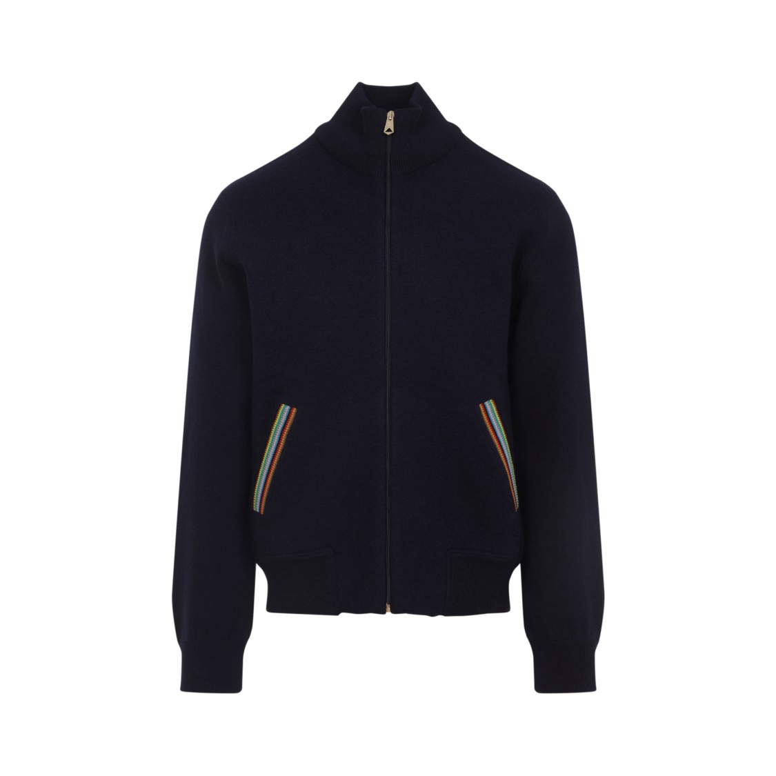Paul Smith Knitted Blue Wool Bomber Jacket In Black