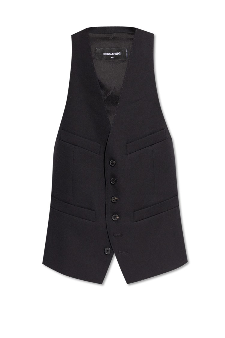 Dsquared2 Tailored Black Wool Coat With Deep V-neckline