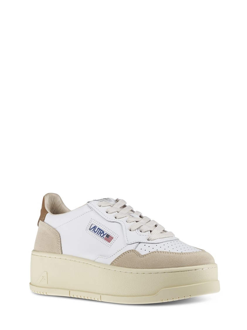 Autry Low-top Platform Sneakers With Smooth And Suede Leather In Neutral