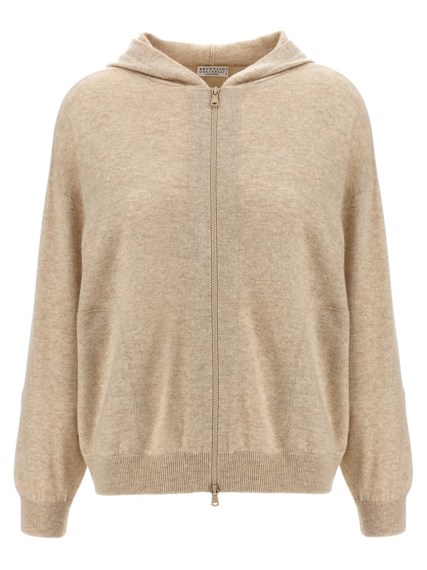Brunello Cucinelli Relaxed-fit Cashmere Hoodie With Front Zip Closure In Nude