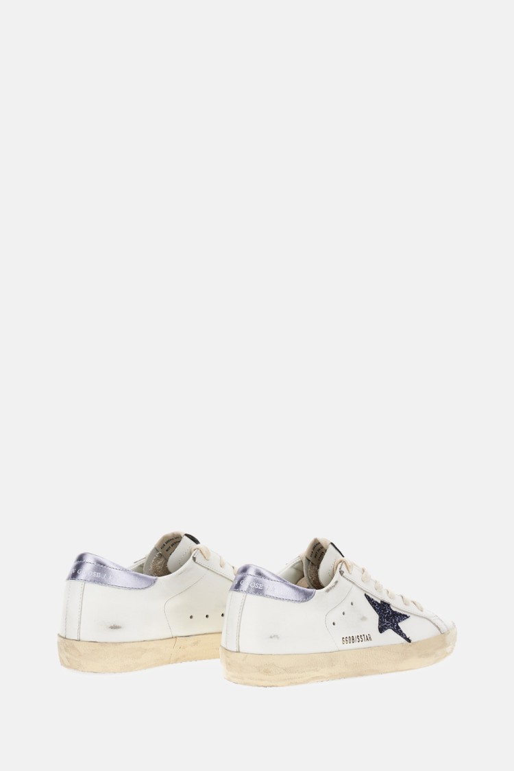 Golden Goose Super Star Leather Upper And Toe Glitter Star Laminated Heel In White