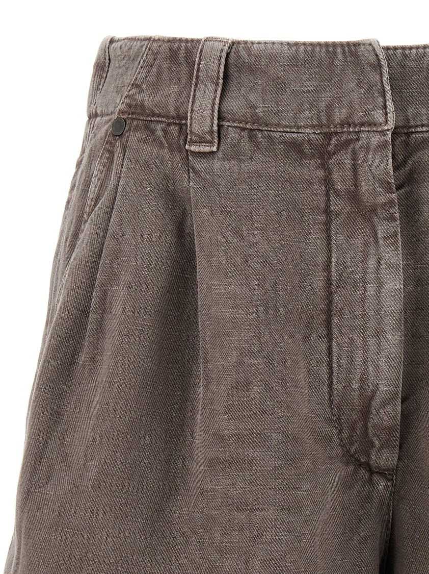 Brunello Cucinelli Garment-dyed Brown Linen Cotton Shorts In Brown